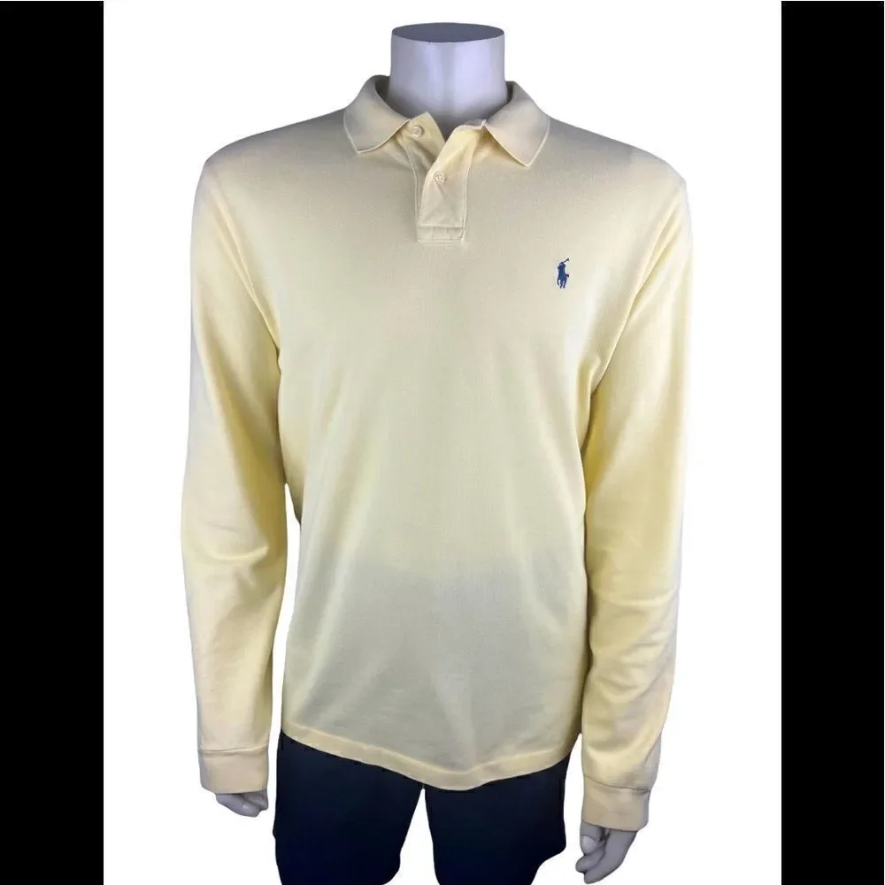 Long Sleeved Yellow Polo by Ralph Lauren in Pre-Loved Condition Custom Fit XXL